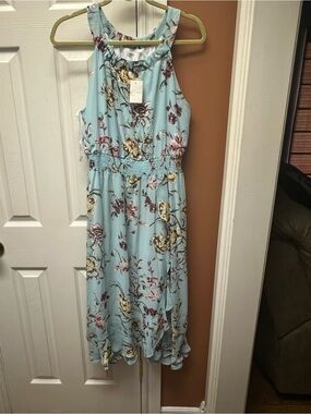 Cato Light Blue Floral Plus-Size Dress with Yellow Accents
